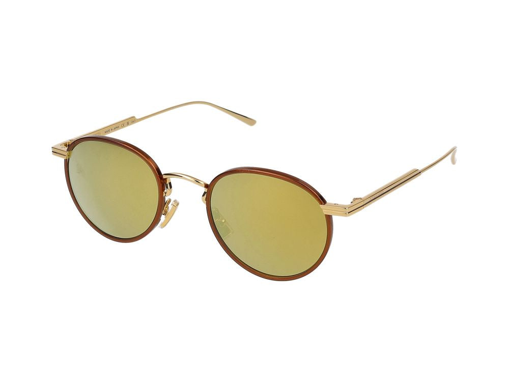 Bottega Veneta BV1389S Round Metal Frame Sunglasses — Gold