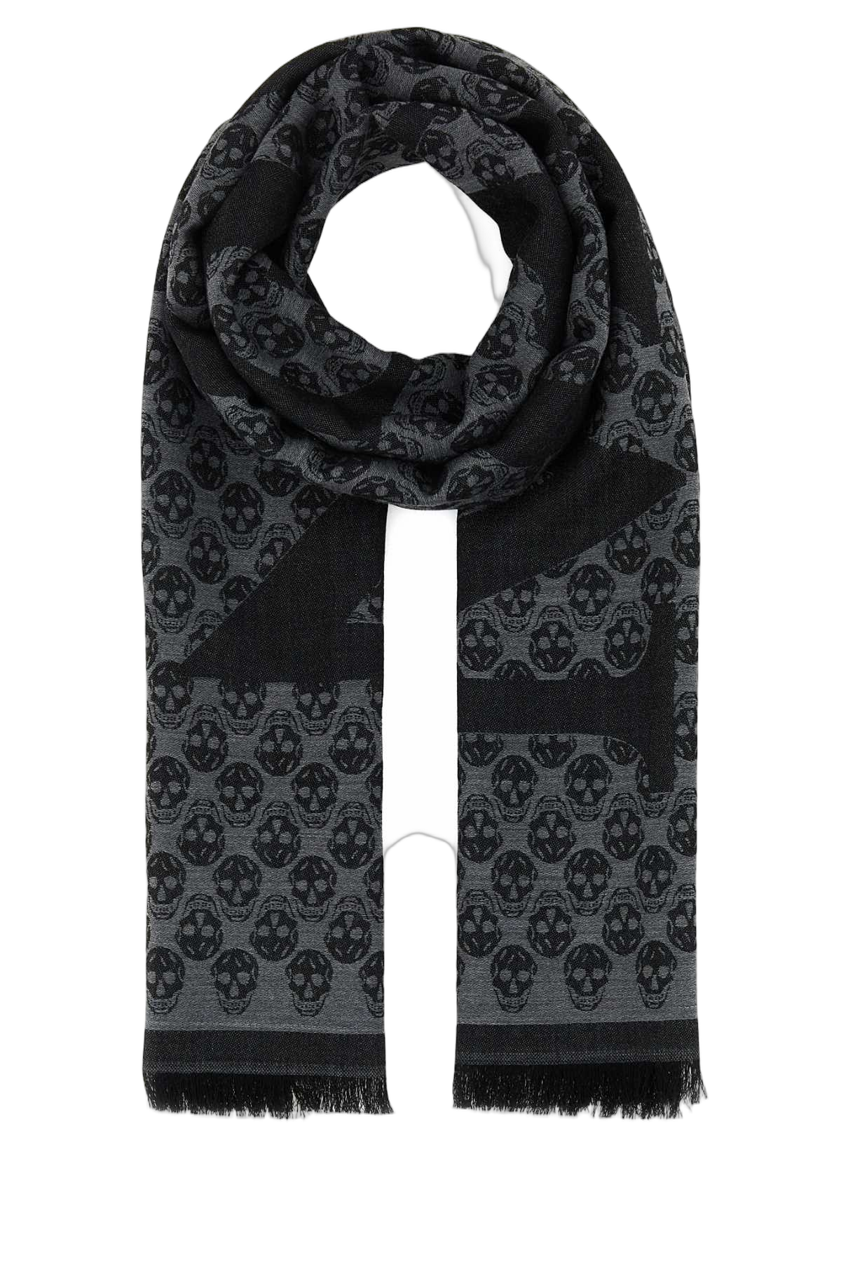 Alexander McQueen Skull Jacquard Wool Scarf — Gray