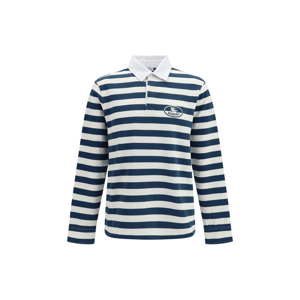 Burberry Striped Cotton Polo Shirt — Navy