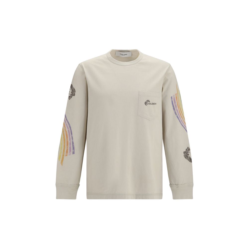Golden Goose Asymmetric Graphic Print Cotton Sweatshirt — Beige