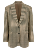 Brunello Cucinelli Striped Linen Blazer — Green