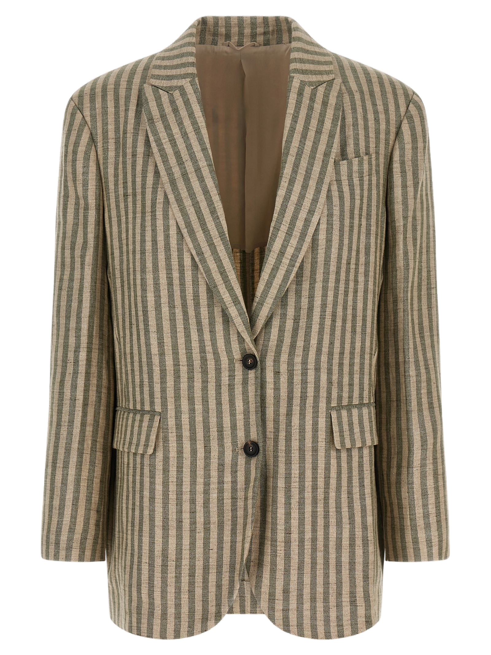 Brunello Cucinelli Striped Linen Blazer — Green
