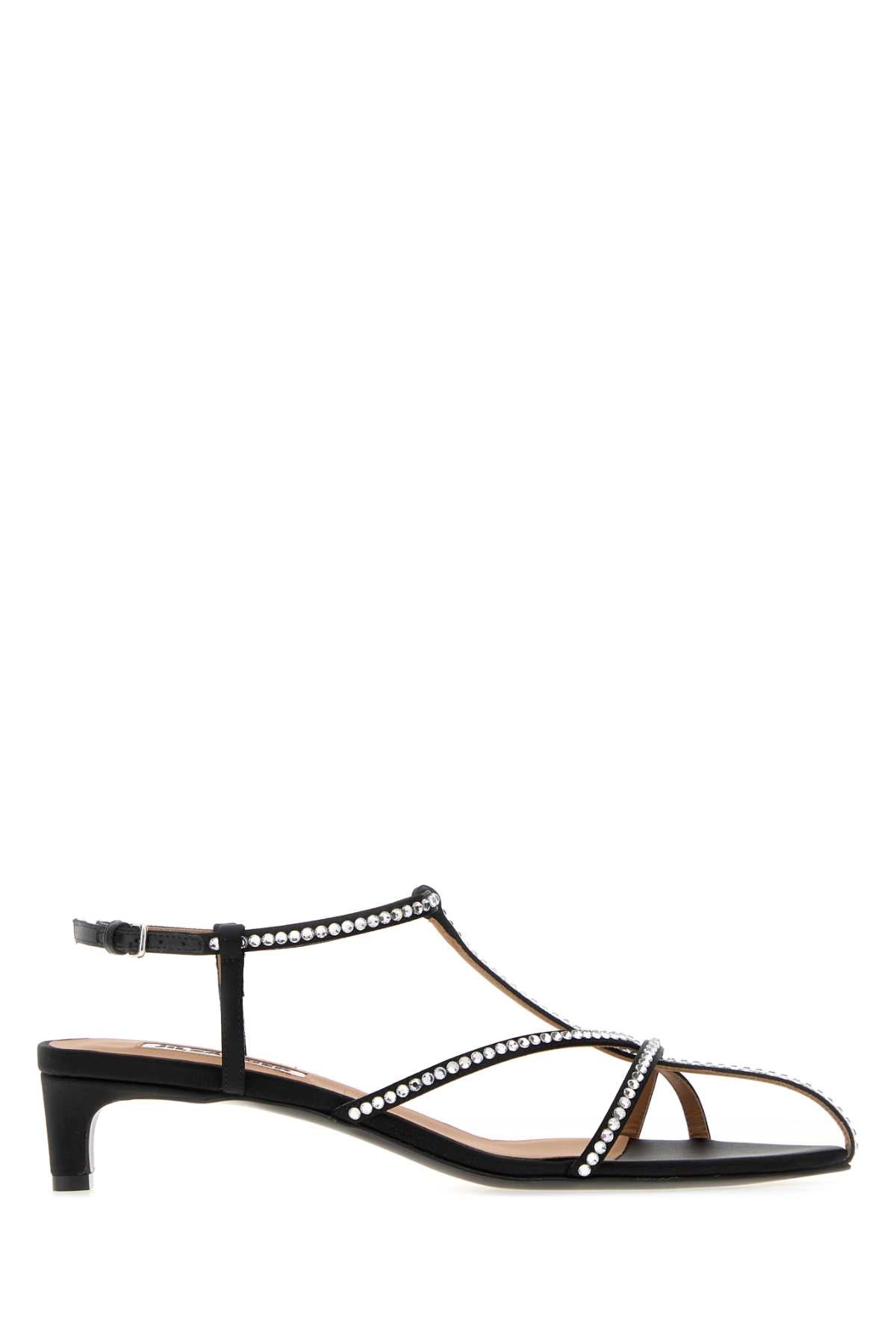 Jil Sander Embellished T-Strap Sandal — Black