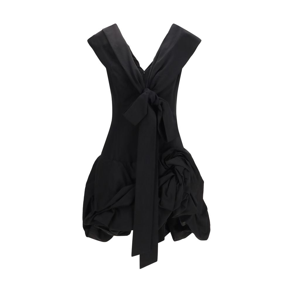 Magda Butrym Draped Shawl Collar Cotton-Silk Dress — Black