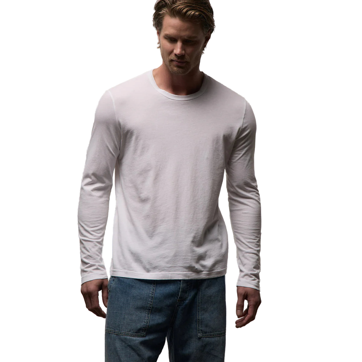 James Perse Crewneck Cotton Long-Sleeve T-Shirt — White