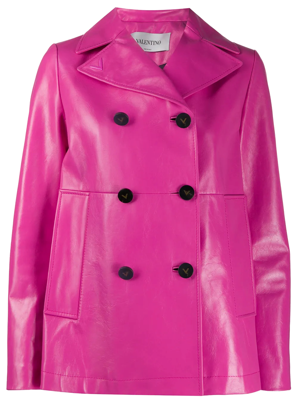 Valentino Double-Breasted Leather Blazer — Pink
