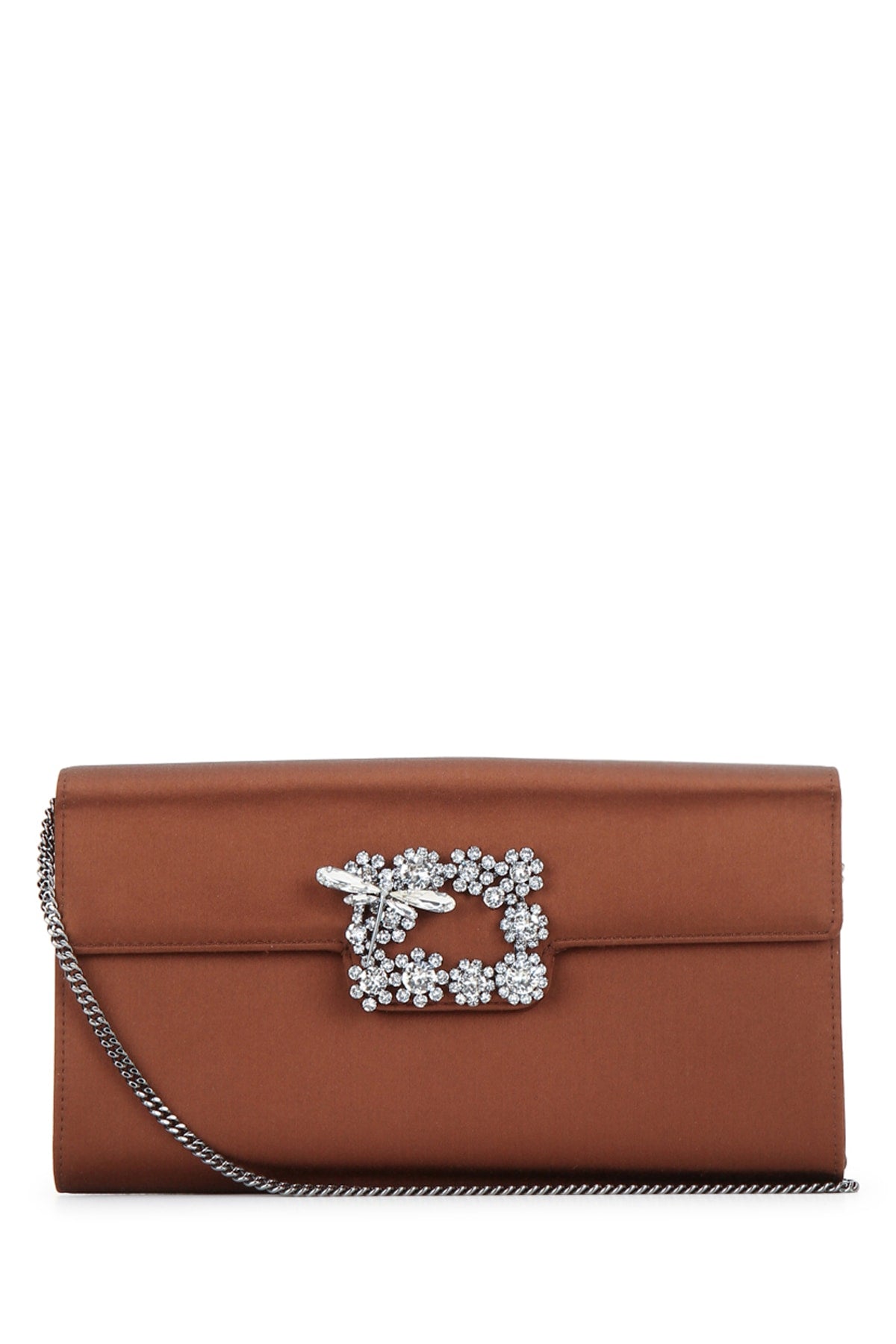 Roger Vivier Crystal-Embellished Clutch — Brown