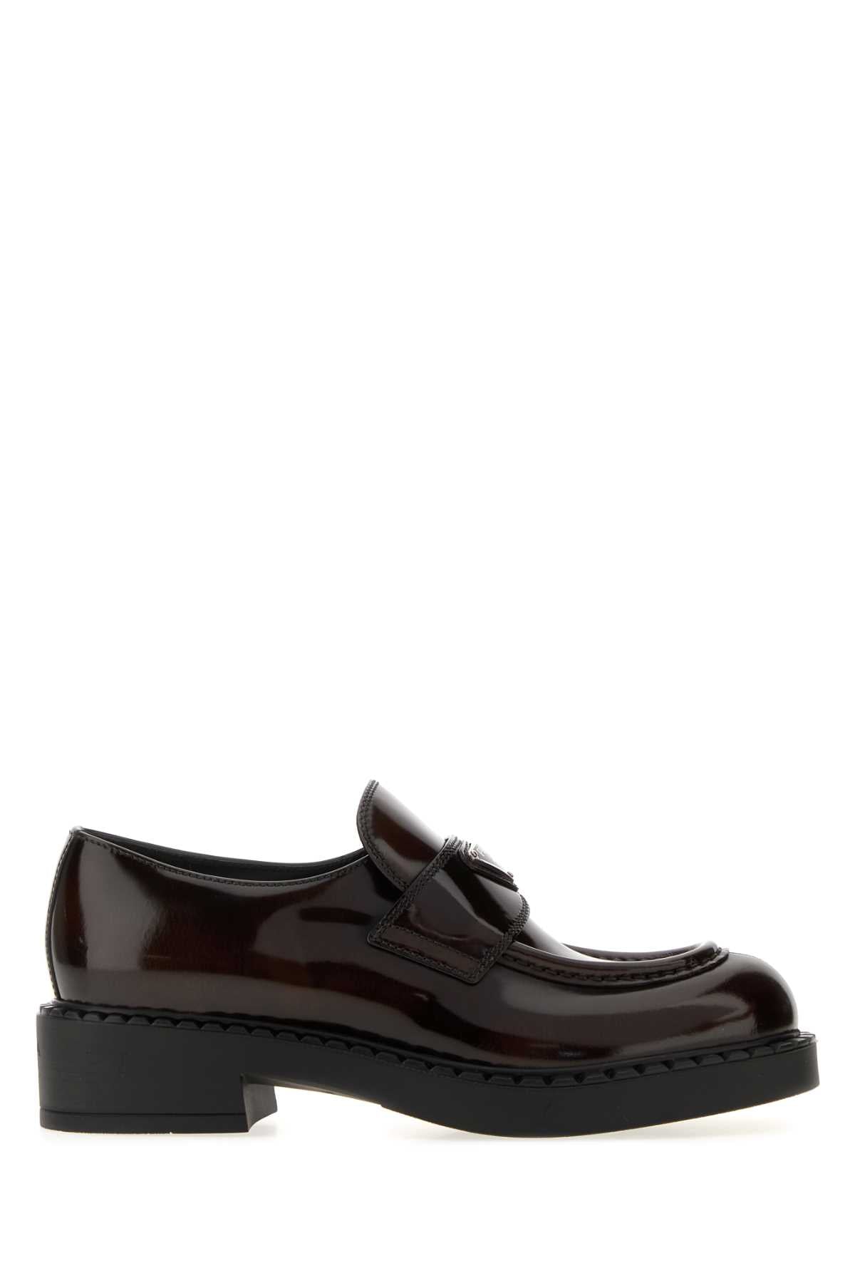 Prada Glossy Leather Loafer — Brown