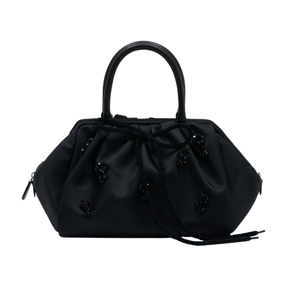 Simone Rocha Gathered with Embroidered Details Top Handle Bag — Black