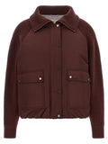 Brunello Cucinelli Wool-Cashmere Ribbed Knit Sleeves Jacket — Brown