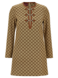 Gucci GG Jacquard Logo Tunic Dress — Beige