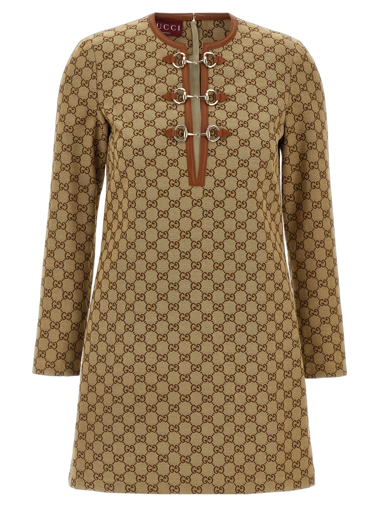 Gucci GG Jacquard Logo Tunic Dress — Beige