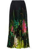Valentino Pleated Floral-Print Skirt — Black