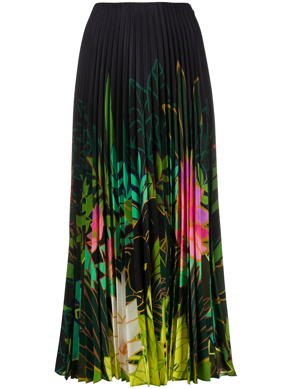 Valentino Pleated Floral-Print Skirt — Black