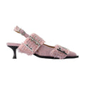 Ganni Buckle-Embellished Fringe Pump — Pink