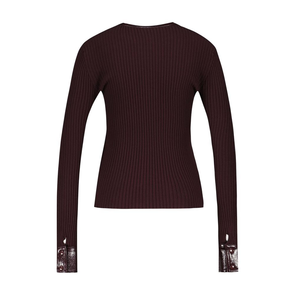 Courreges Ribbed Wool with Contrasted Cuffs Sweater — Burgundy