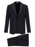 Pal Zileri Satin Peak Lapel Wool Pant Suit — Black