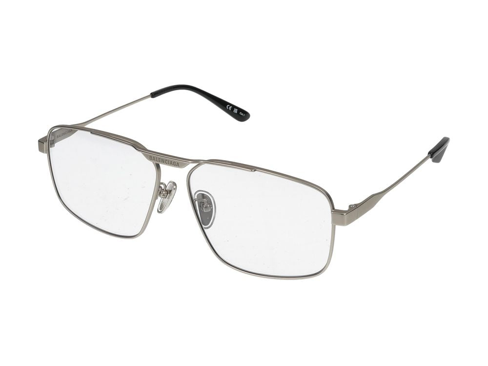 Balenciaga BB0418SK Metal Rectangle Eyeglasses — Silver