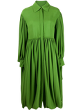 Valentino Gathered Hem Pleated Shirt Dress — Green