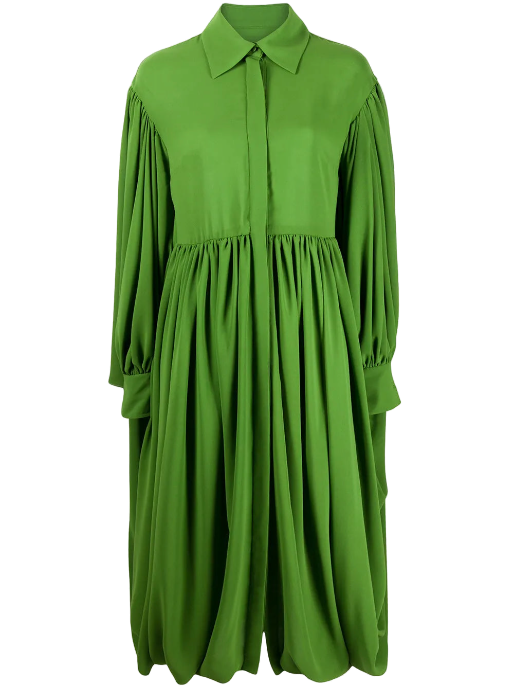Valentino Gathered Hem Pleated Shirt Dress — Green