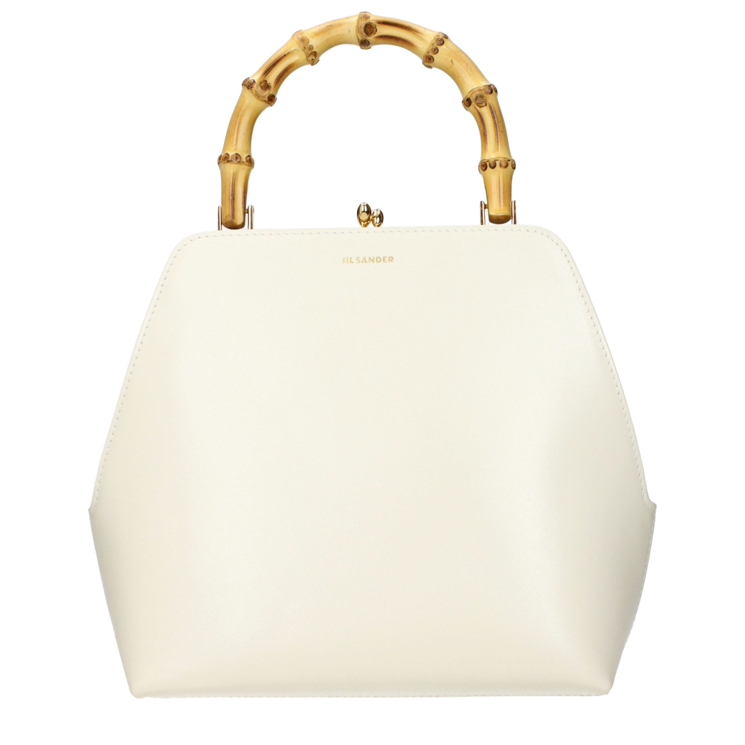 Jil Sander Bamboo Handle Leather Top Handle Bag — Beige