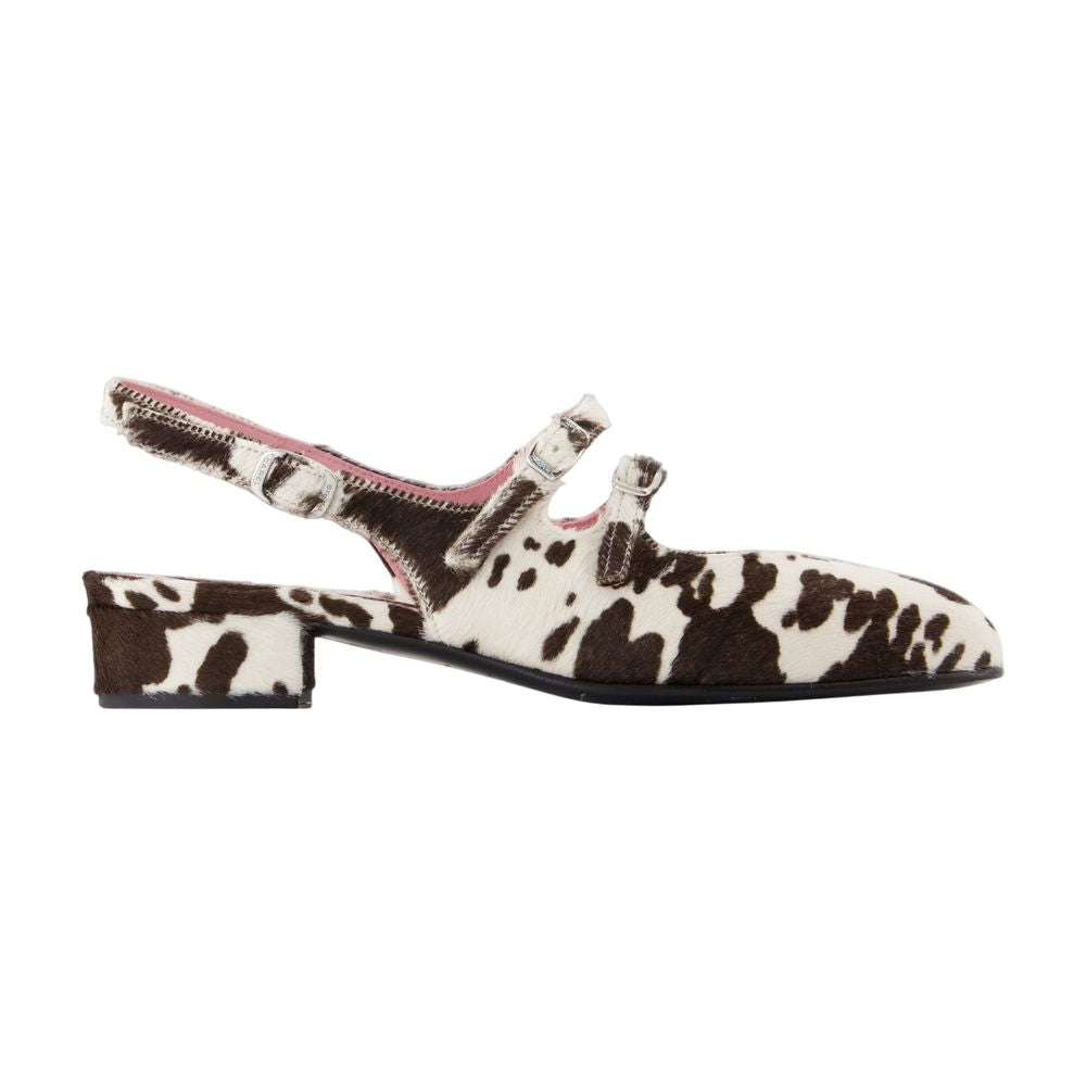 Carel Cow-Print Calf Hair Heel — Multicolor