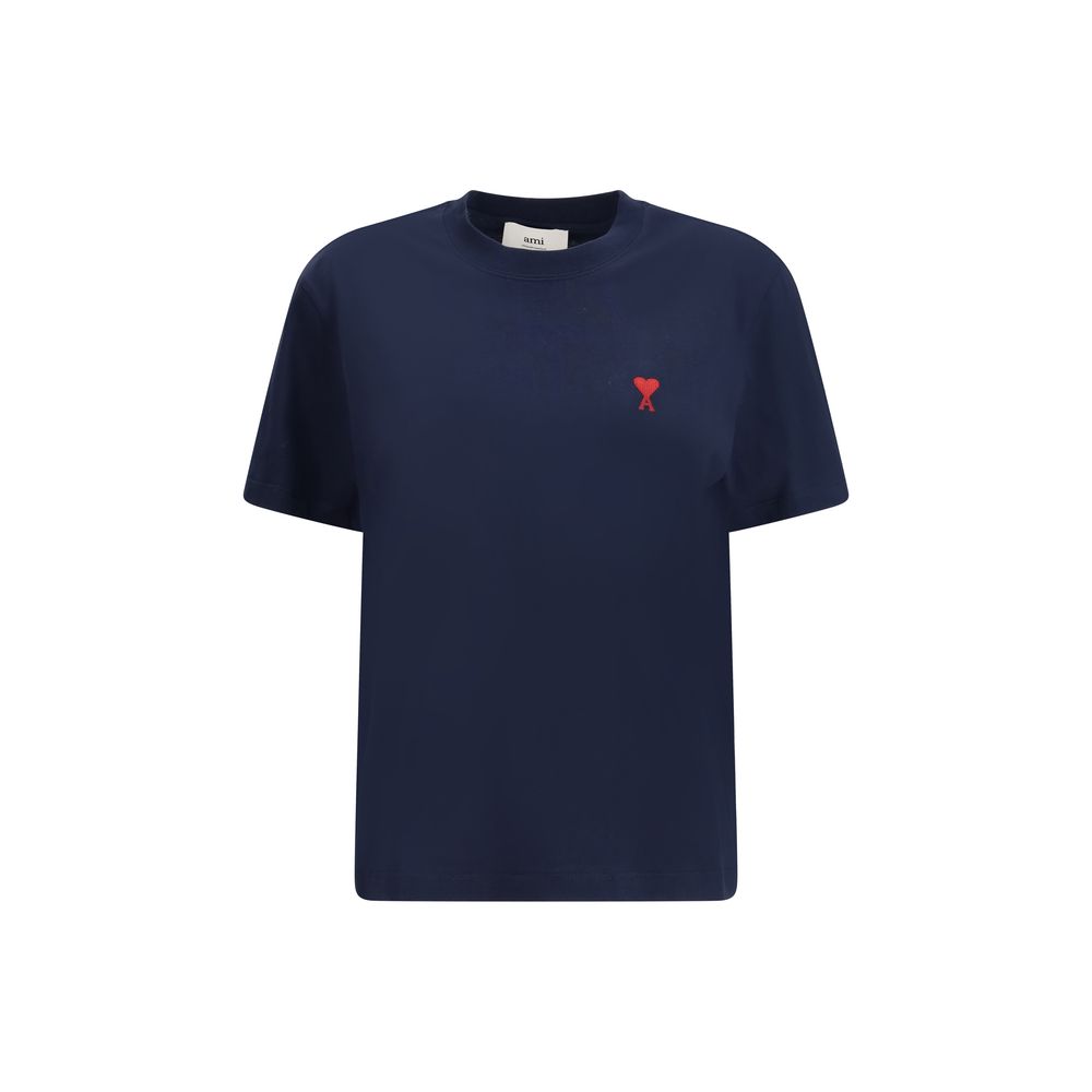 AMI Paris Logo-Embroidered Cotton T-Shirt — Navy