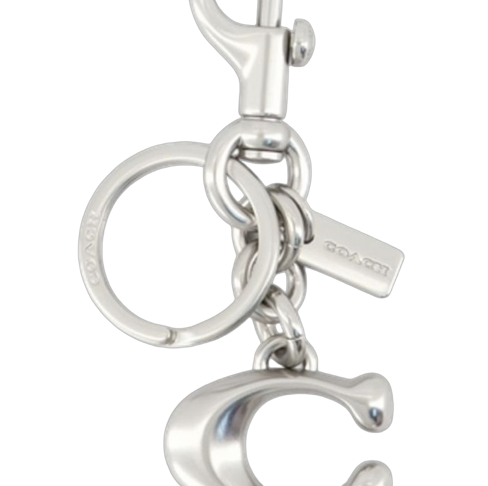 Coach Metal Logo Charm Key Case — Silver