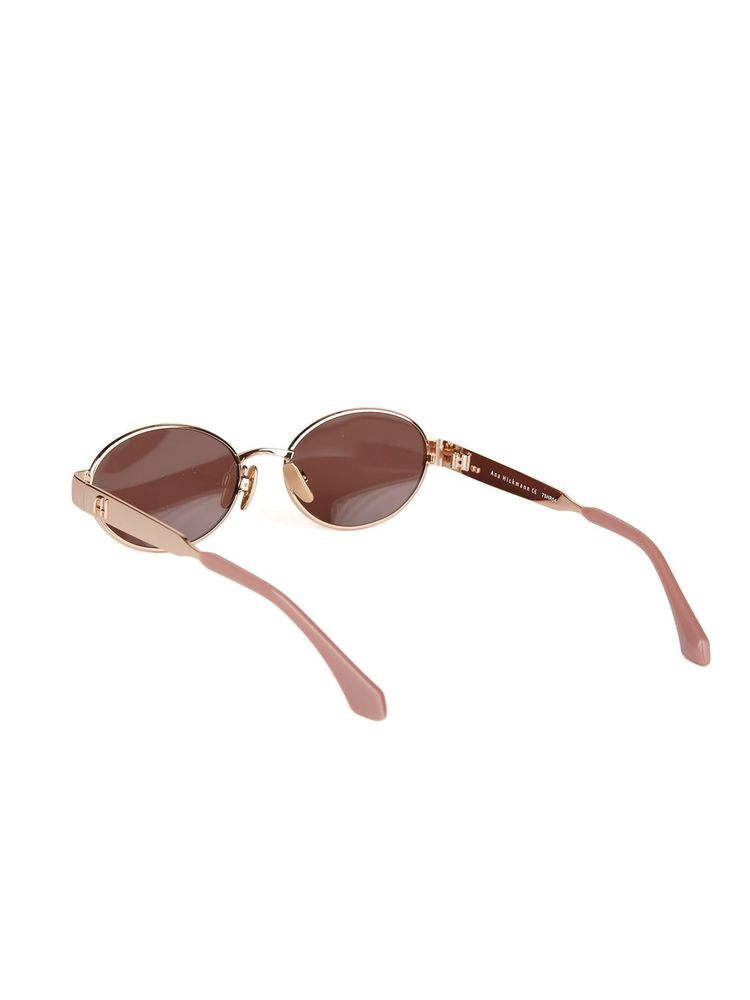 Ana Hickmann AH3341 Metal Oval-Frame Sunglasses — Gold