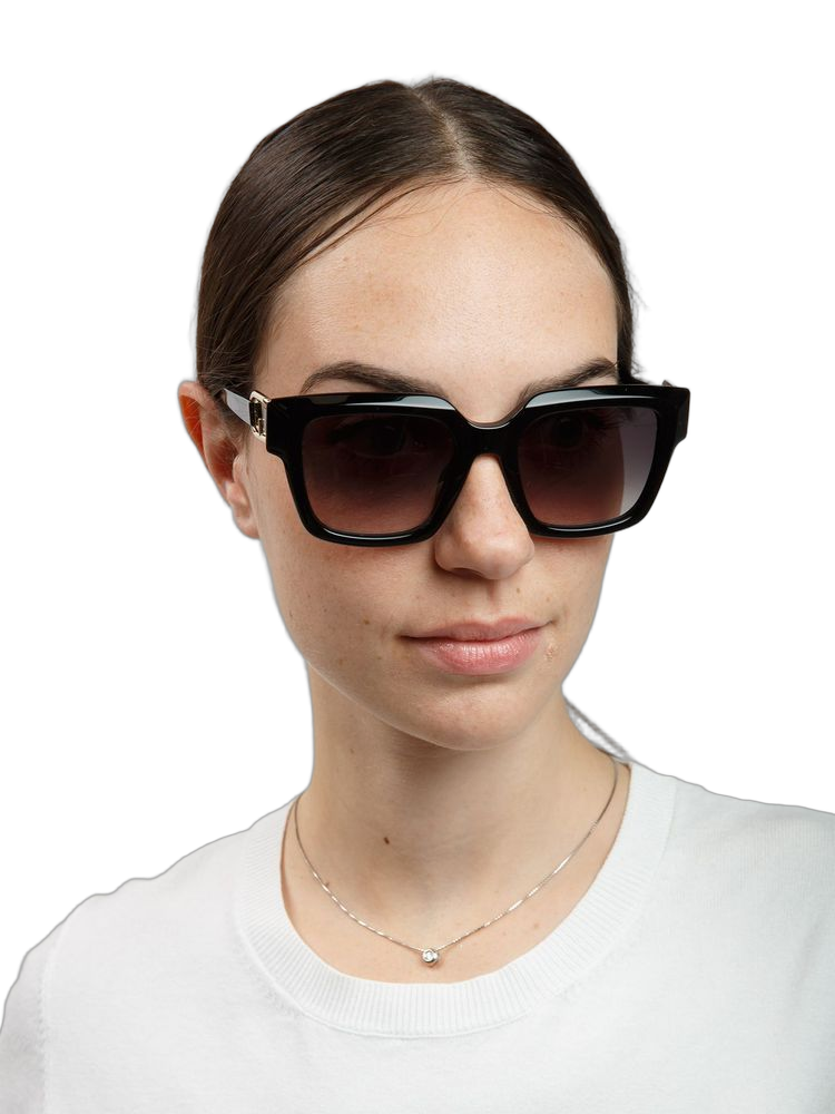 Furla SFU981 Glossy Black Acetate Sunglasses — Black