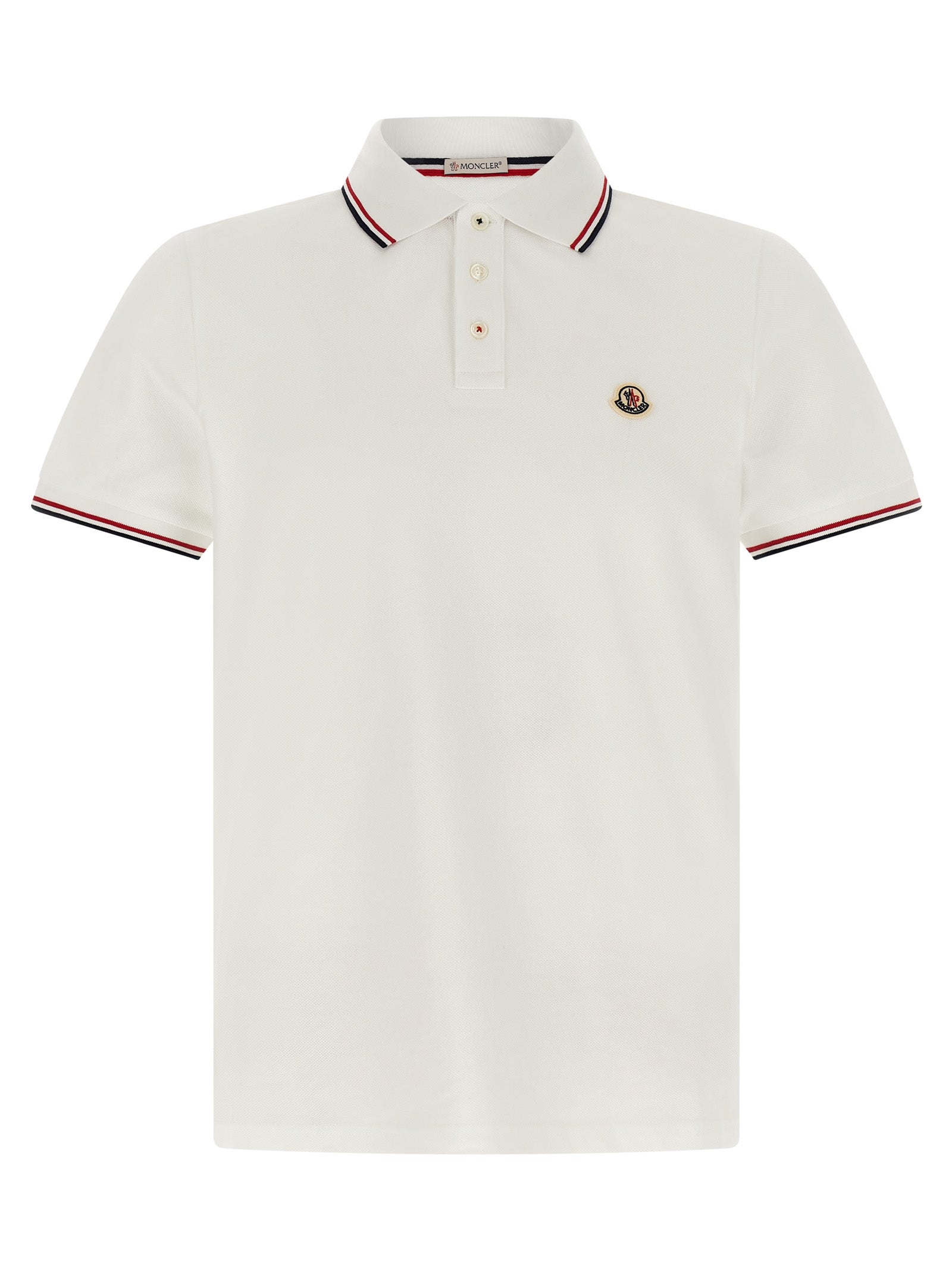 Moncler Tricolor-Striped Cotton Polo Shirt — White