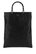 Jil Sander Crocodile-Embossed Leather Top Handle Bag — Black