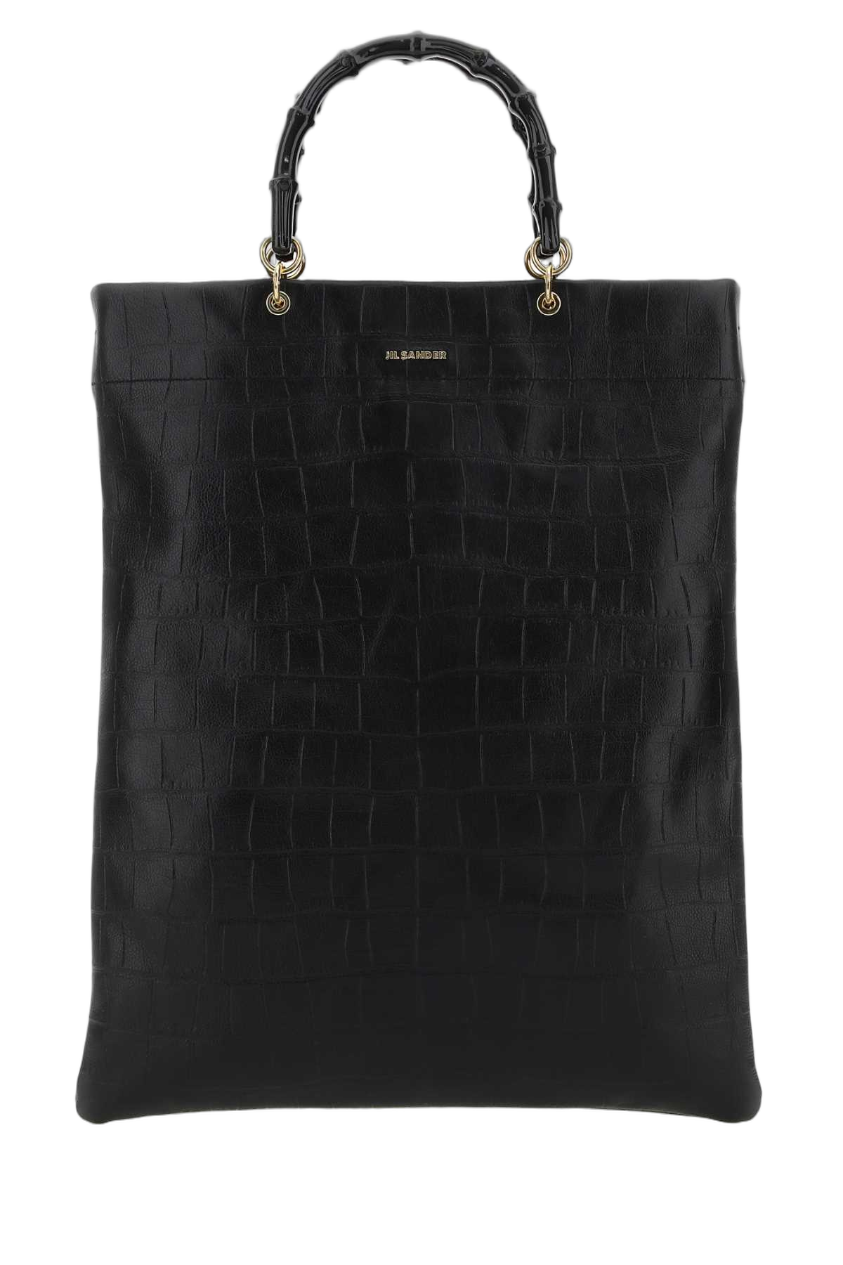 Jil Sander Crocodile-Embossed Leather Top Handle Bag — Black