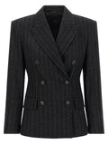Brunello Cucinelli Virgin Wool Pinstriped Blazer — Gray