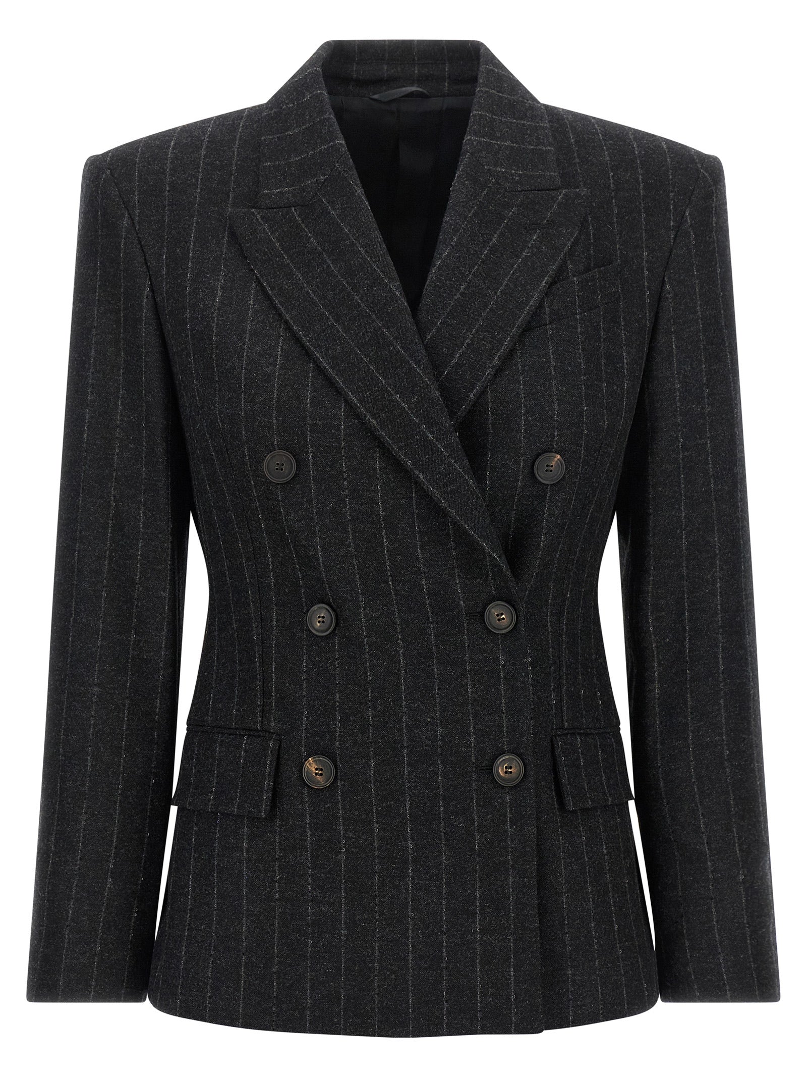 Brunello Cucinelli Virgin Wool Pinstriped Blazer — Gray