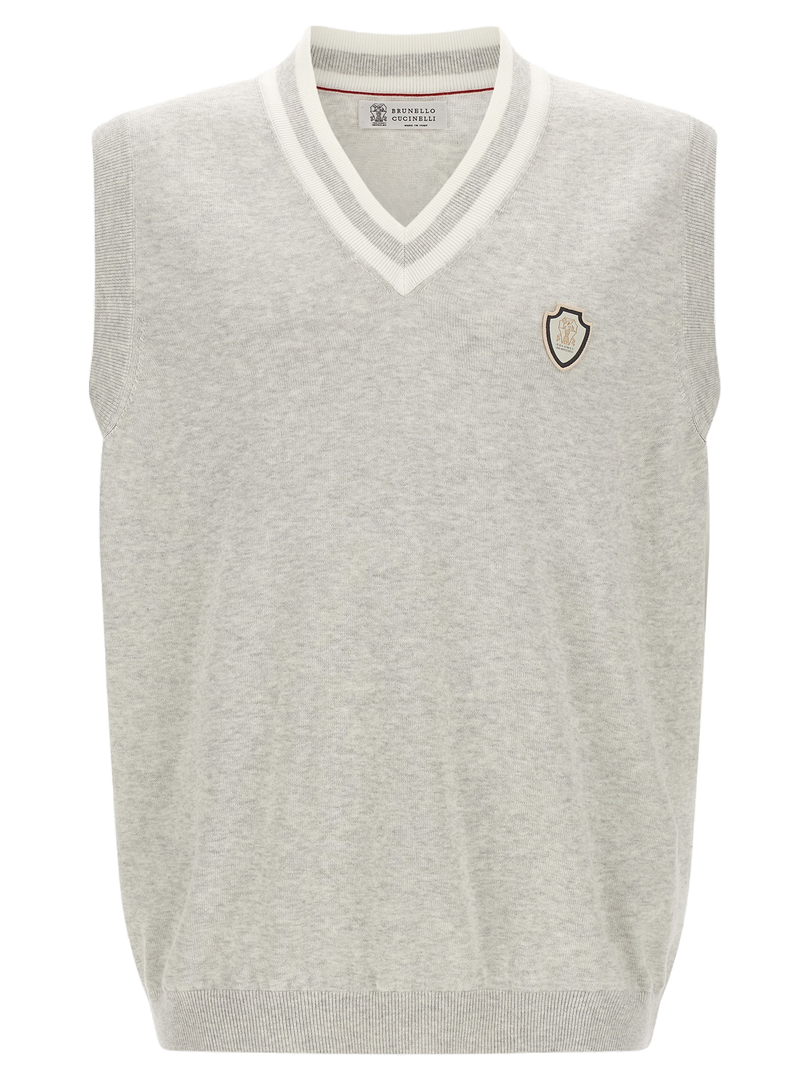 Brunello Cucinelli Cotton V-Neck Sweater Vest — Gray