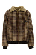 Miu Miu Houndstooth Wool with Sherpa Collar Jacket — Brown