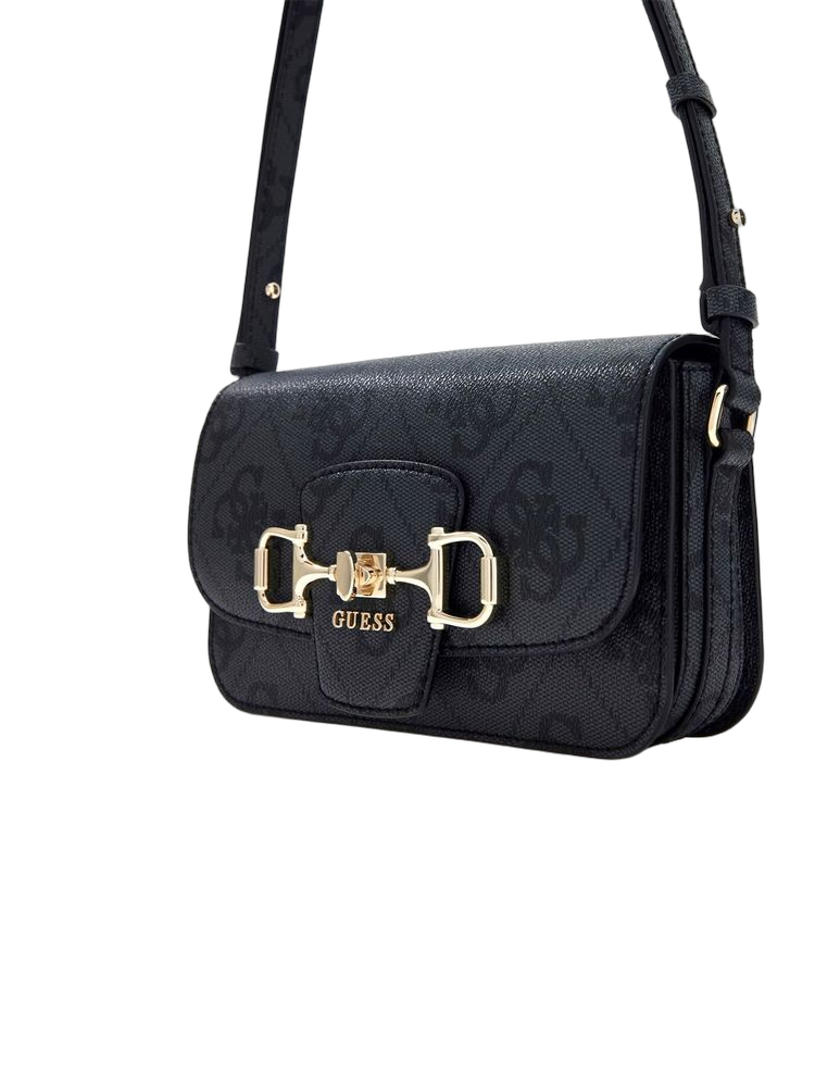 Guess Logo Monogram Crossbody Bag — Black