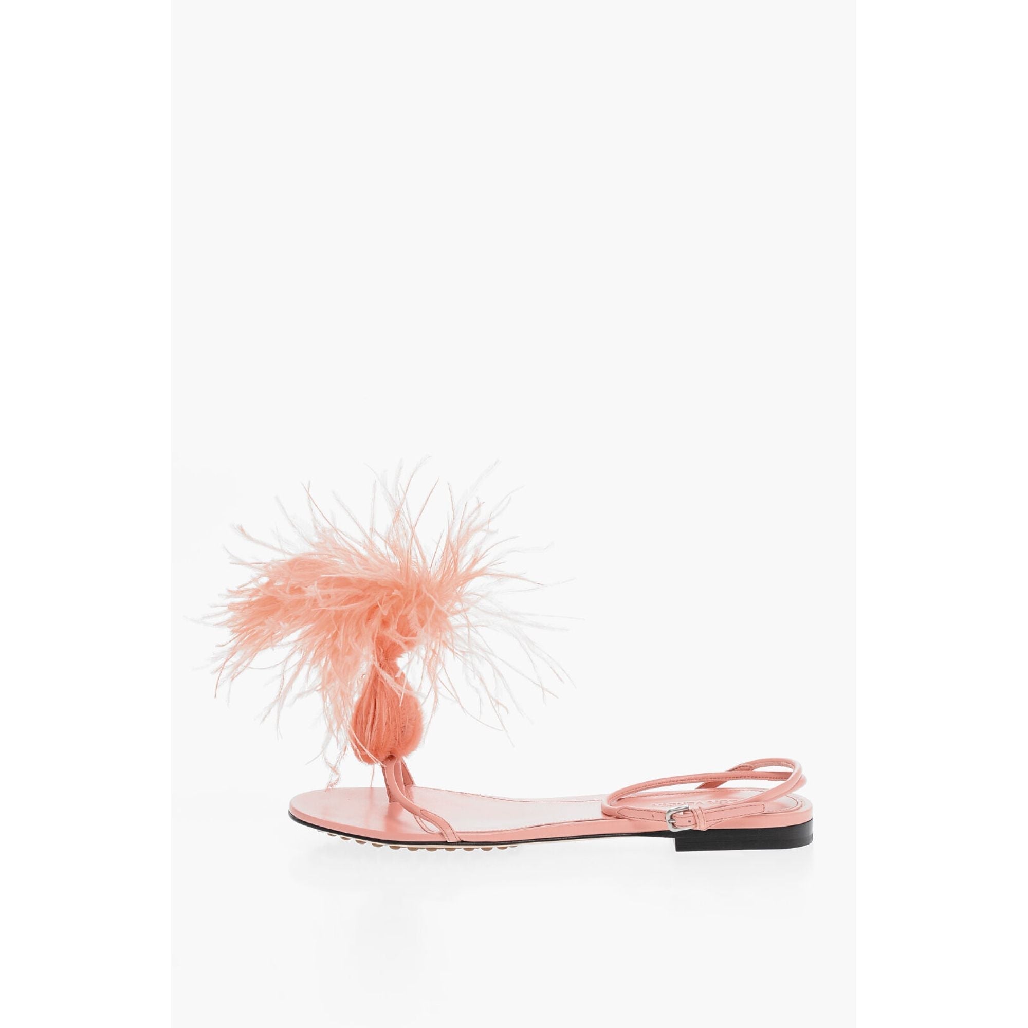 Bottega Veneta Feather Embellished Flat Sandal — Pink