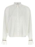 Brunello Cucinelli Cotton Blend with Monile Cuffs Blouse — White