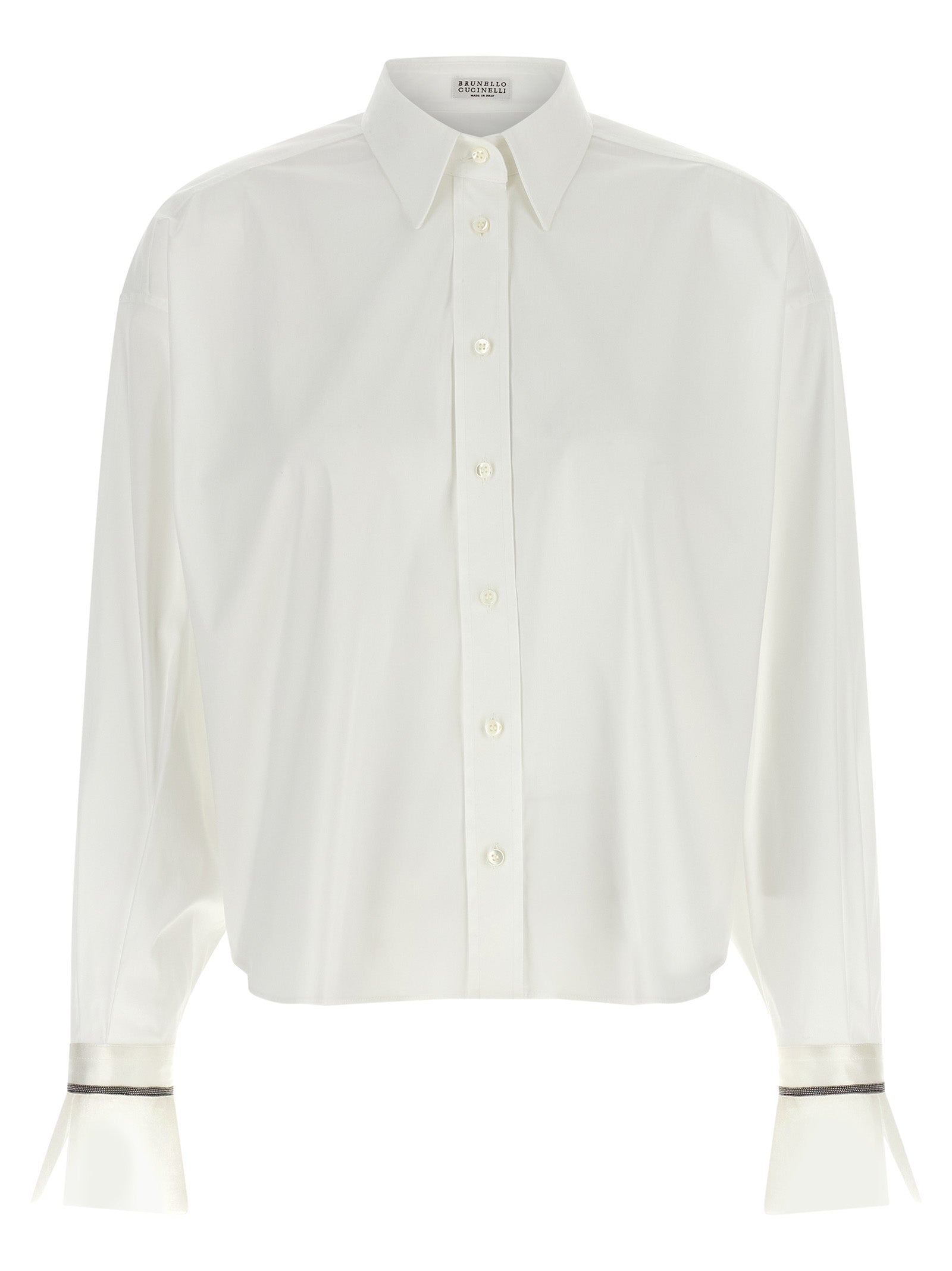 Brunello Cucinelli Cotton Blend with Monile Cuffs Blouse — White