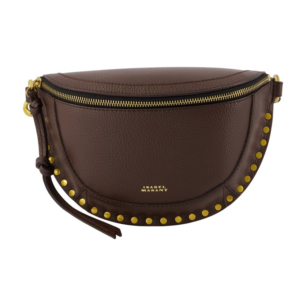 Isabel Marant Gold-Studded Leather Crossbody Bag — Brown