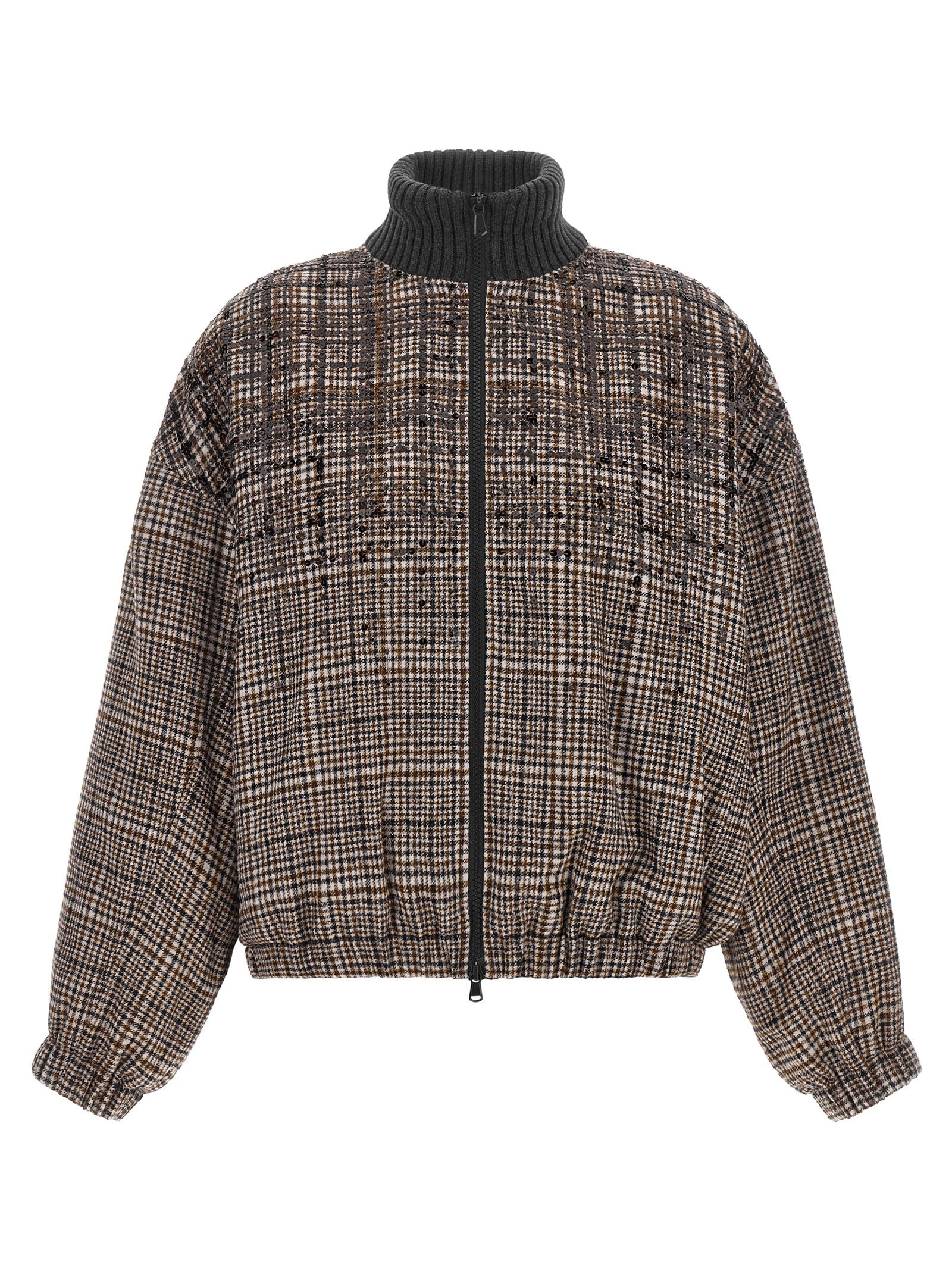 Brunello Cucinelli Check-Pattern Alpaca-Wool Jacket — Brown