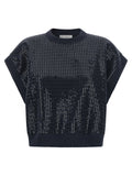 Brunello Cucinelli Sequin-Embellished Wool-Cashmere Sweater — Navy