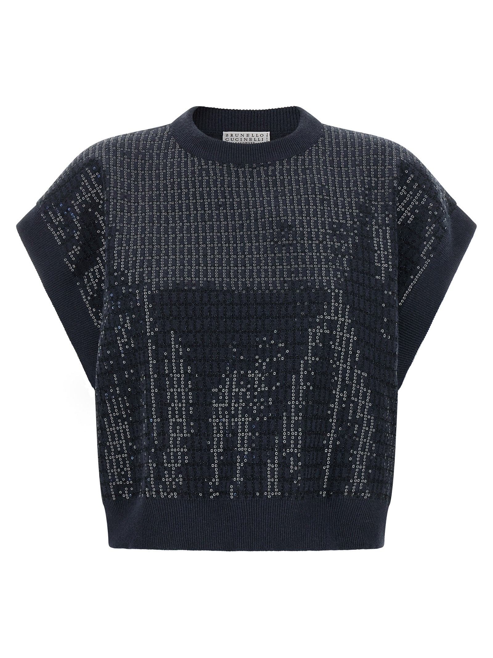 Brunello Cucinelli Sequin-Embellished Wool-Cashmere Sweater — Navy
