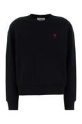 AMI Paris Organic Cotton with Logo Embroidery Sweatshirt — Black