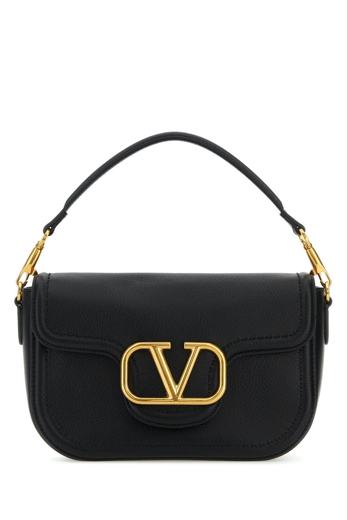 Valentino Garavani Gold VD Logo Shoulder Bag — Black