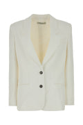 Alessandra Rich Single-Breasted Textured Blazer — White