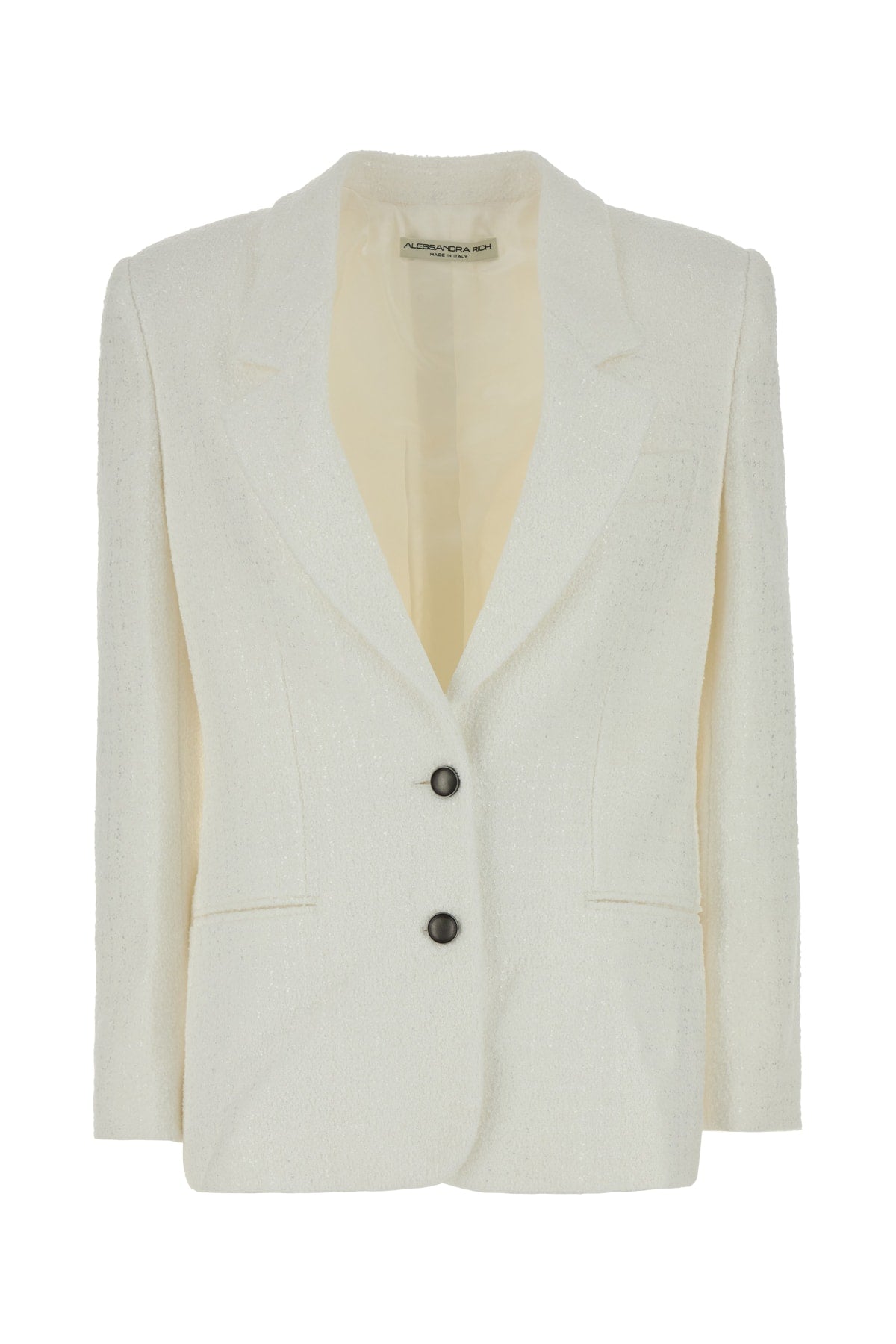 Alessandra Rich Single-Breasted Textured Blazer — White
