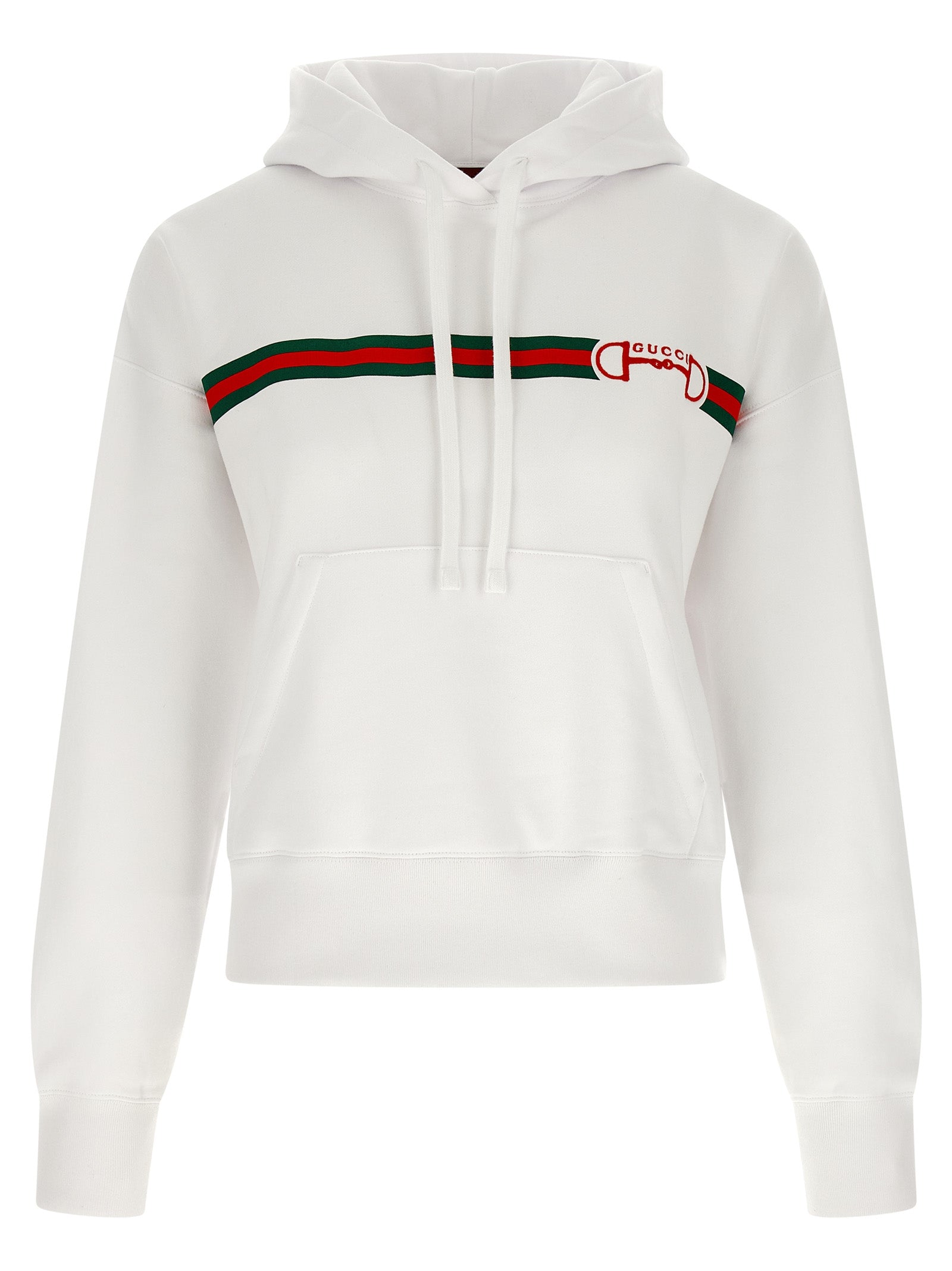 Gucci Web Stripe Logo Embroidered Hoodie — White